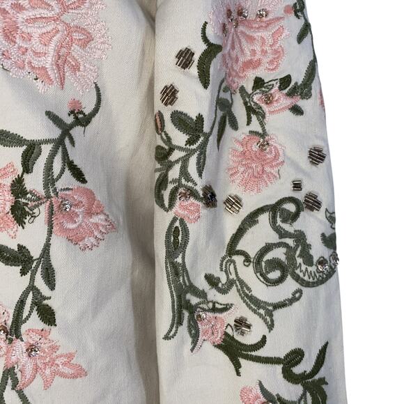 CHICO'S Beaded LEOPARD EMBROIDERED FLORAL Western DENIM JEAN Jacket 0 US 4/6 - Picture 8 of 14